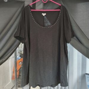 Avenue Black Oversized Embellished Short Sleeve T-Shirt